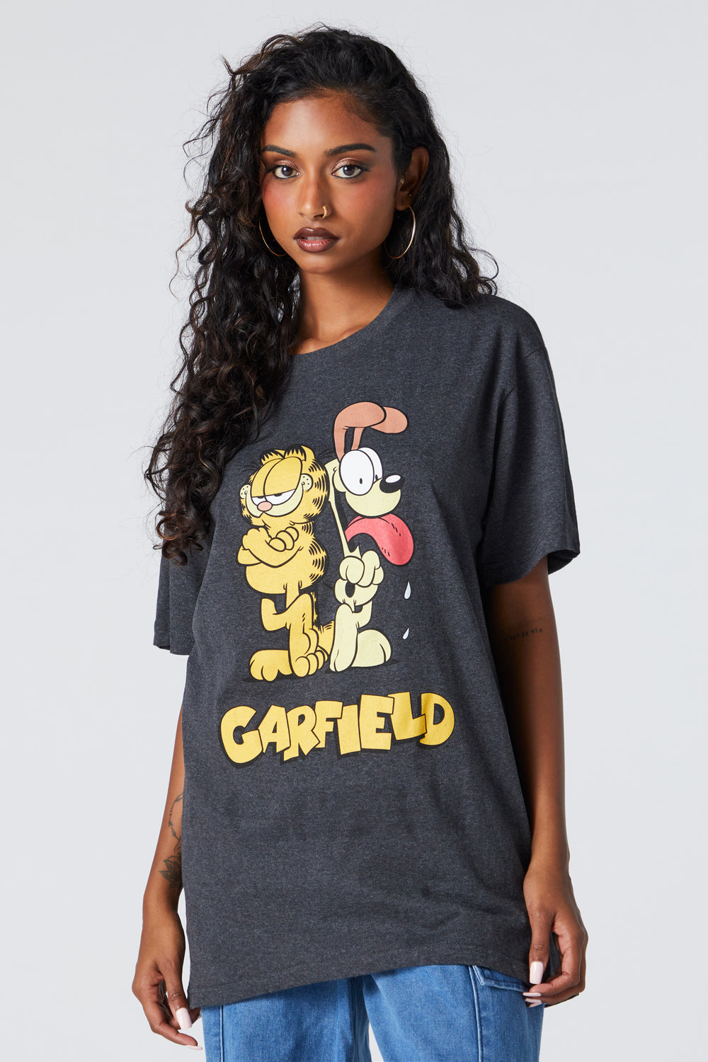 Garfield Grey Graphic Boyfriend T-Shirt Garfield Grey Graphic Boyfriend T-Shirt 1
