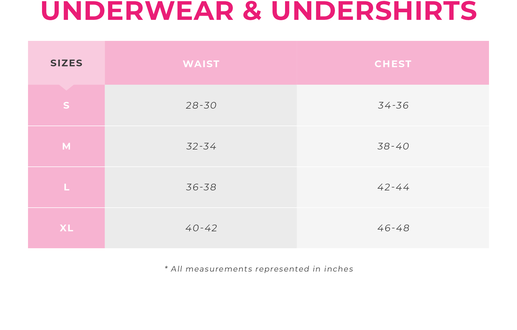 Charlotte Russe | Mens Size Guide - Underwear
