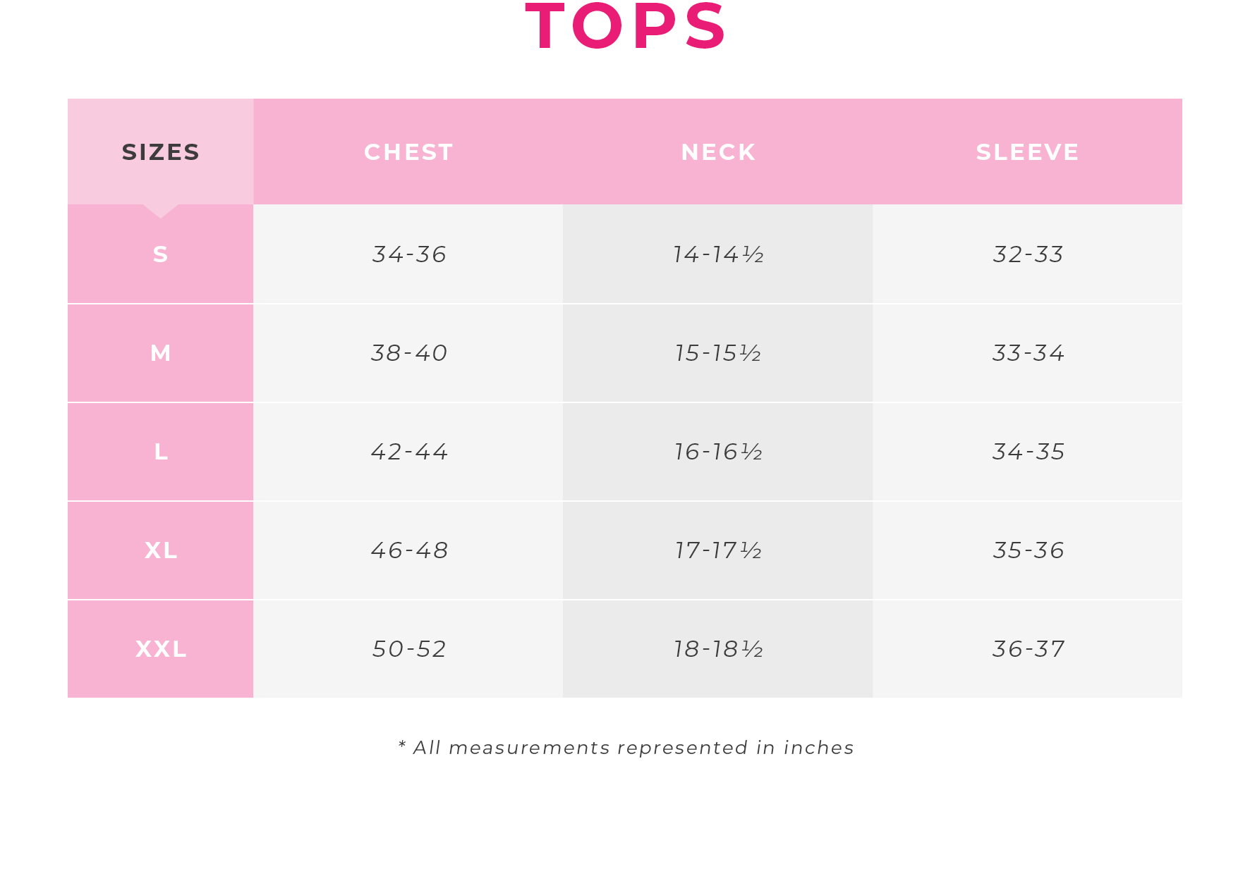 Charlotte Russe | Mens Size Guide - Tops