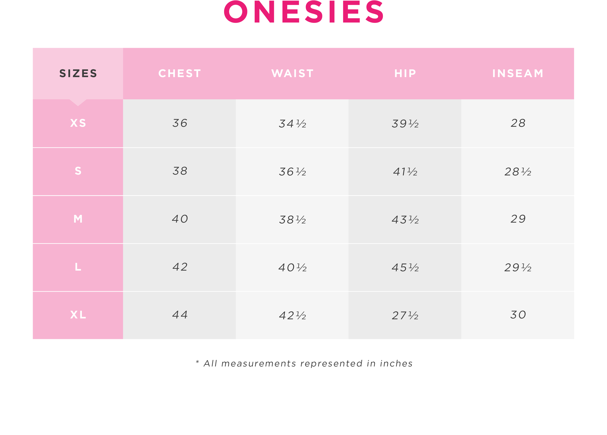 Charlotte Russe - Onesies Size Guide