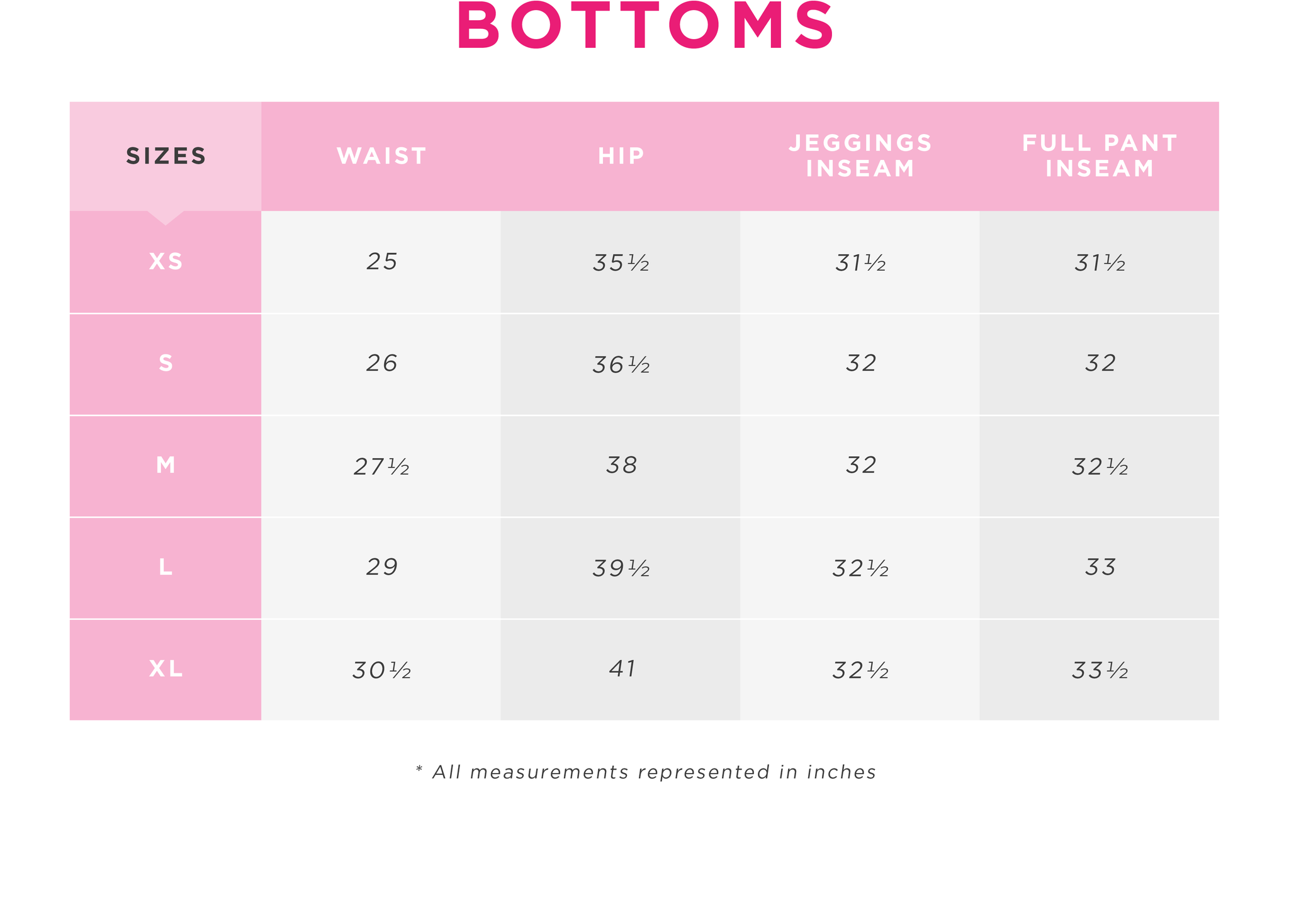 Charlotte Russe | Bottoms Size Chart